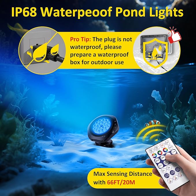 T-SUN Smart RGB Pond Lights, Halloween Outdoor Underwater Light with App & Remote, IP68 Waterproof Submersible Fountain Light, Music Sync, 16M Colors, Timer, Dimmable, Koi Pond, Garden, Set of 12