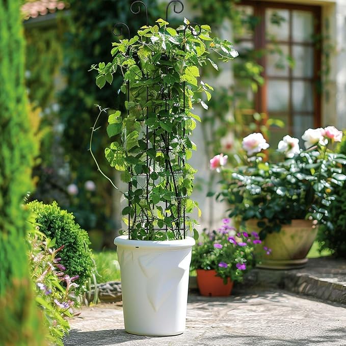 4 Pack 32 Inch Plant Trellis Outdoor Metal Trellis for Climbing Plants Indoor Garden Trellis for Climbing Plants Outdoor Wave Shape Metal Garden Trellis Houseplants Flowers Vine Ivy