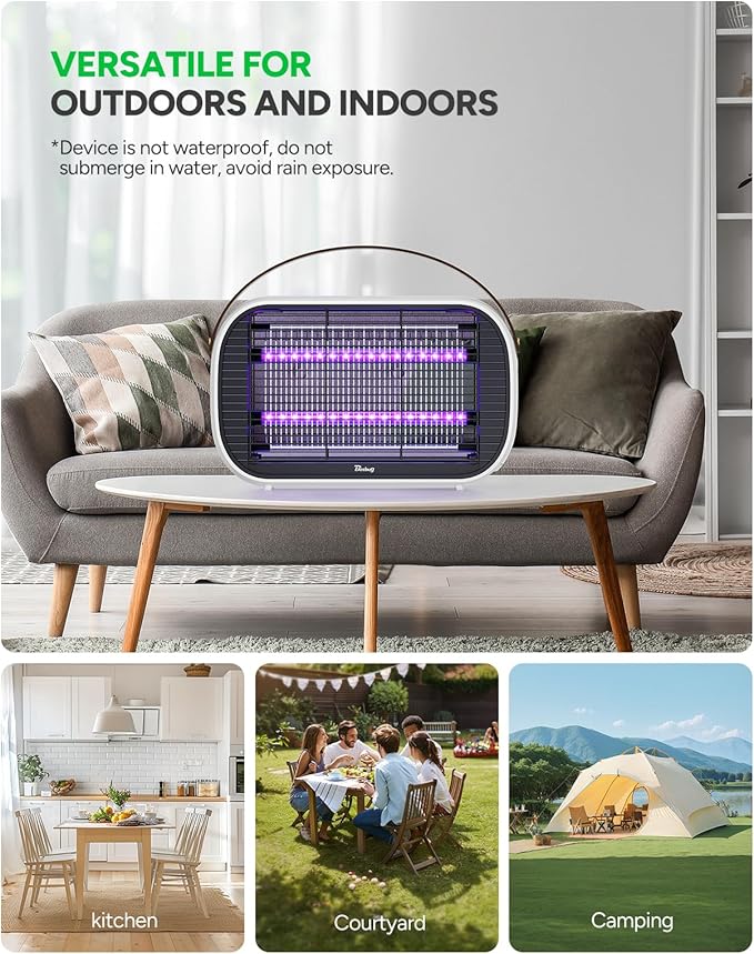 Buzbug LED Bug Zapper Outdoor Indoor, 10 Years Lifespan Lamp, Rechargeable 5200mAh Battery, Portable Camping Fruit Fly Mosquito Moth Gnat Wasp Trap, Killer, Zapper -MA015C (White)