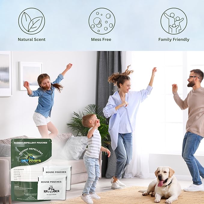 Extra-Strength Mouse Repellent Pouches with Cinnamon/Cornmint Oils, (10 Pouches) Natural Rodent Repellent, Indoor & Outdoor Mice Repellent, Safe for Pets and Kids