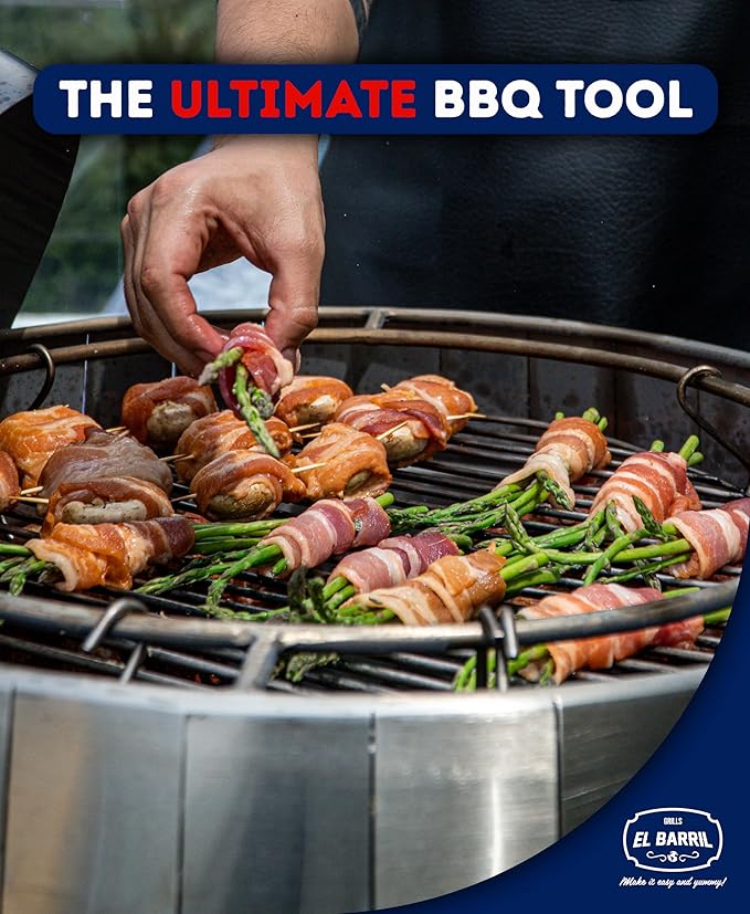 EL BARRIL 60lbs Grill & Smoker Barrel, Stainless Steel Charcoal Smoker Grill – Portable Outdoor Smokers with Even Heat Distribution & Grilling Accessories