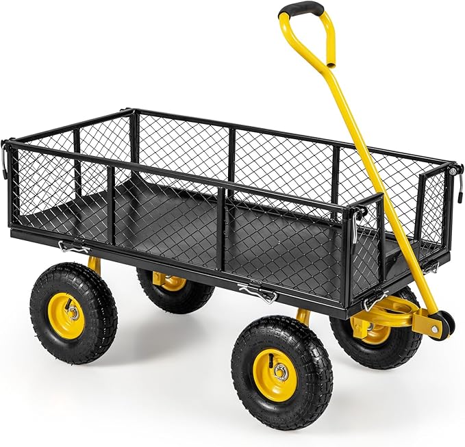 Utility Garden Cart, 900 lbs Capacity Heavy Duty Wagon Cart with Rotating Handle, Removable Sides & 10" Wheels, Metal Utility Cart for Outdoor Hauling & Gardening