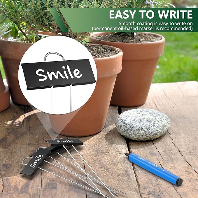 50-Pack Metal Plant Labels Weatherproof Garden Markers,Height 10.6'', Label Area 3.5''X 1.2'' Reusable Nursery Tags for Vegetables Herb Flower Seed Greenhouse - Black