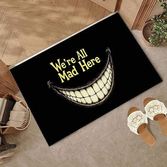 Gothic Smiling Mouth Welcome Mat Indoor,We're All Mad Here Front Door Mat,Non-Slip Entryway Rug, Low Profile Felt Indoor Doormat for Back Door Porch Patio Entrance,30 x 17 Inch