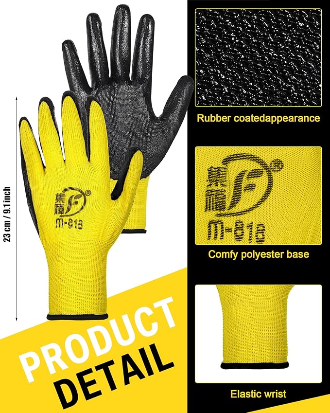 72 Pairs Gardening Work Gloves Bulk for Men Women, Rubber Coated Garden Multipack Safety Construction Glove