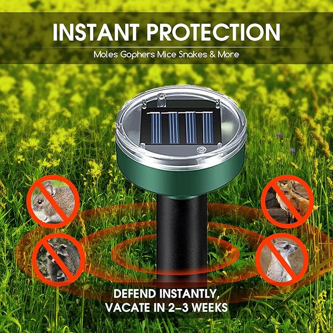 8Pack Mole Repellent Solar Powered Vole Repellent Outdoor Gopher Repellent Ultrasonic for Lawn Garden,Waterproof Sonic Mole Spikes,Get Rid of Moles Stakes Groundhog Chipmunk Repellent for Lawns2025