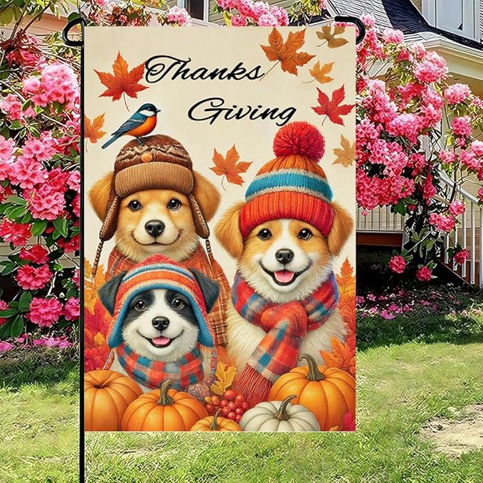 Autumn Pumpkin Harvest Welcome Garden Flag Double Sided Thanksgiving Fall Outdoor Decorations 12 x 18 Inch Small Cat Couple Small Dog Couple