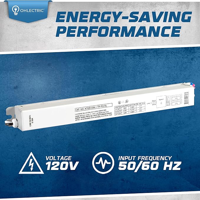 OHLECTRIC Replacement for Keystone KTEB-228-1-TP-PH-SL/B Electronic 2 Lamps T5 Ballast | 120V with Normal Power Factor | Preheat Start | RoHS Compliant | 9 Inch Case for Versatile Applications
