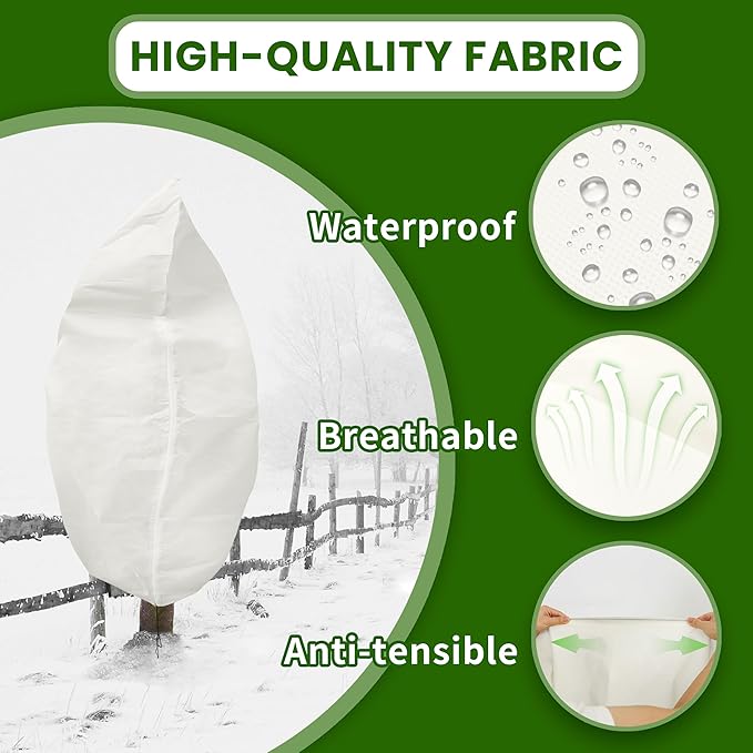 TCBWFY 95x80 Inch Huge Plant Covers Freeze Protection Frost Cloth for Outdoor Plants,2.82oz/yd² Thickened Winter Tree Covers with Zipper Drawstring,4 Pack Frost Blanket from Wind,Pest and Animal