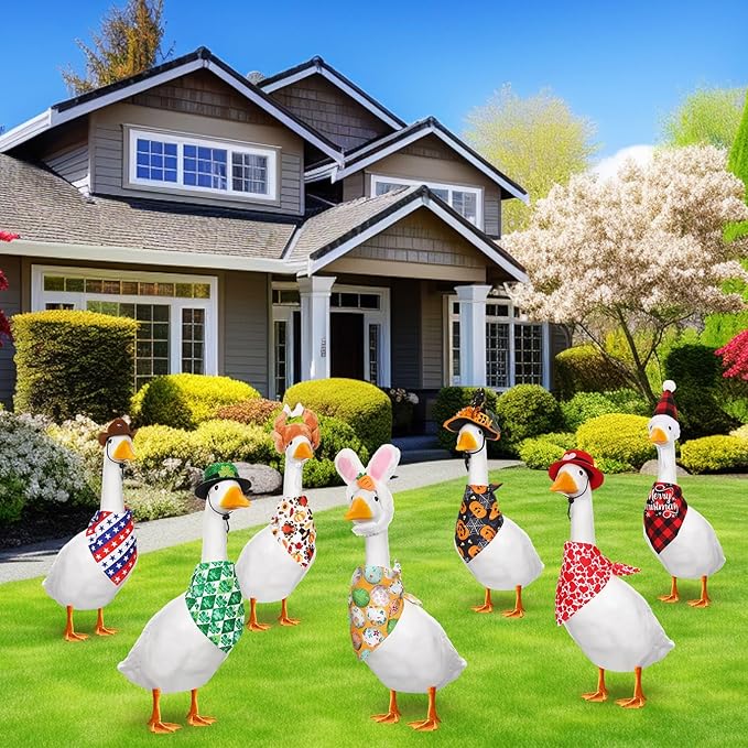 7 Set Holiday Porch Goose Outfits All Seasons Fall Halloween Christmas Lawn Porch Geese Clothes for Goose Garden Patio Yard Lawn Decor(Bandannas)