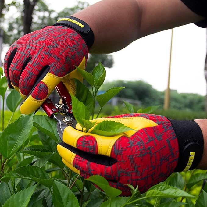 Gardening Gloves for Women and Men, Touchscreen Sheepskin Leather Garden Work Glove for Flex Breathable Yard Working