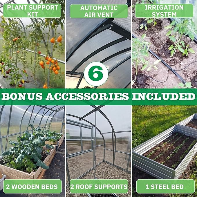 Polycarbonate Tunnel Greenhouse, Weather Resistant & Easy Assembly Greenhouses - Expandable Greenhouse for Outdoors, Garden House Tunnel with 6 Bonus Accessories & 10 Yr Frame Warranty (10x39 FT)