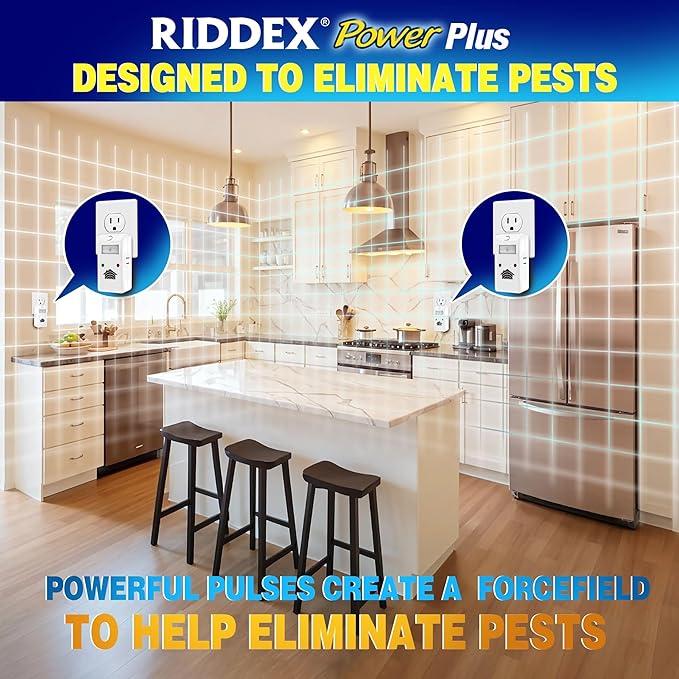 RIDDEX Power Plus Insect Repellent | Plug in, Mouse Deterrent - Pest Control for Defense Against Rats, Mice, Roaches, Bugs and Insects | Control Pests with No Toxins with Side Outlet