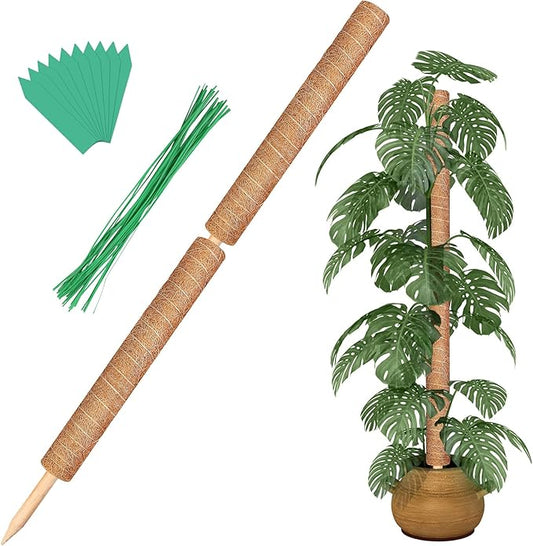 Moss Pole, Augshy Total Length 43 Inch Moss Poles - 2Pcs 24 Inch Plants Support Stakes Pole for Indoor Plants Coir Totem Pole for Creeper Monstera Plant Climbing