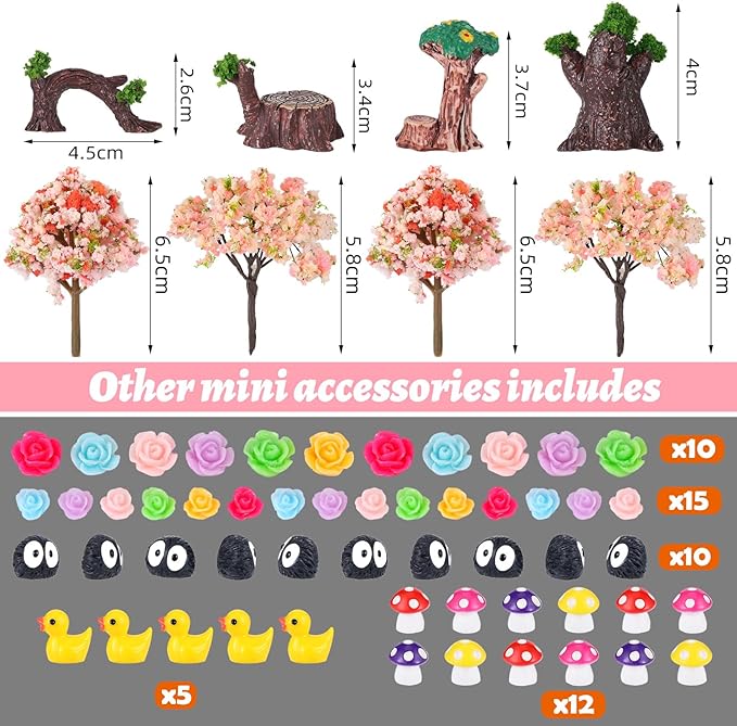 93 Pcs Fairy Garden House Resin Accessories Fairy Elves Kit Miniature Fairy Figurines Ornaments Animals Decor Outdoor for DIY Dollhouse