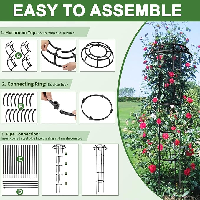 1 Pack Garden Trellis for Climbing Plants Outdoor, 65" Adjustable Mushroom Top Trellis, Umbrellas Plant Support Obelisk for Potted Plants Climbing Vine Rose Clematis Vegetable Indoor Outdoor
