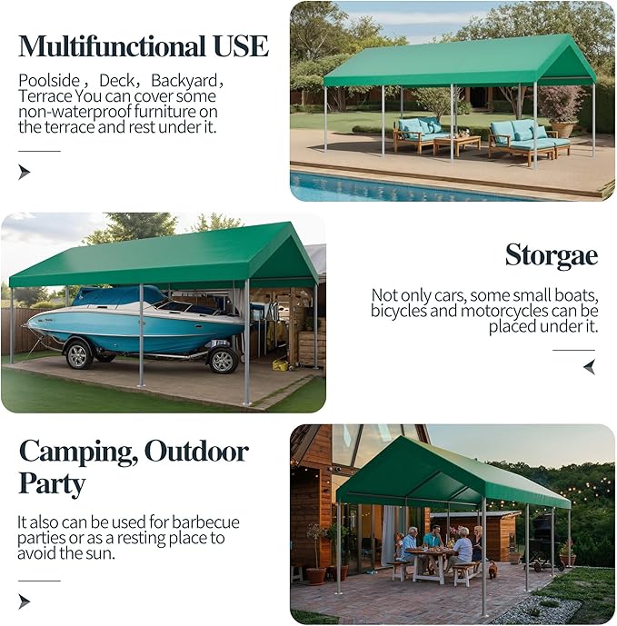 Shintenchi 10x20ft Heavy Duty Carport with UV Resistant Canopy, Powder-Coated Steel Frame, Easy to Assemble Portable Garage, Stable Carport for Car, Bike, Camp, Outdoor Storage (Green)