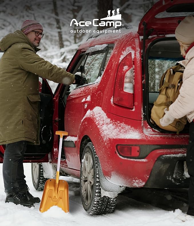 AceCamp Lightweight Collapsible Snow Shovel, Portable Adjustable Aluminum Emergency Shovel, Foldable Telescopic Winter Shovel for Car, Camping, Home