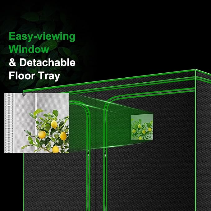 MELONFARM 4x8 Grow Tent, 96"x48"x80" High Reflective 600D Diamond Mylar Canvas with Observation Window and Floor Tray for Hydroponic Indoor Plant Growing