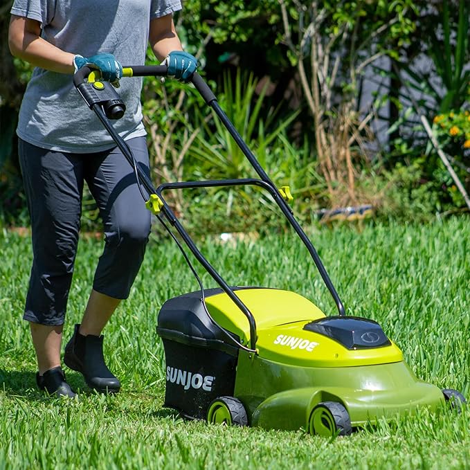 Sun Joe Cordless Lawn Mower, 28V Brushless Motor, 14" Electric Walk Behind Grass Cutter with Safety Key, 10.6 Gal Grass Catcher, MJ401C-XR