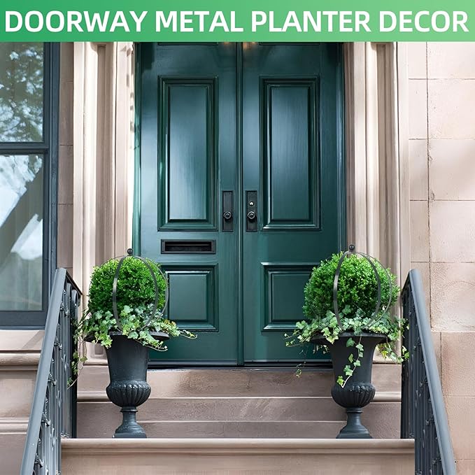 4 Pcs Large Metal Circle Trellis 17 x 13 Inch Garden Sculpture Globe Trellis for Climbing Plants Outdoor Potted Round Planter Decor Flowers Support Holder for Patio Courtyard Doorway