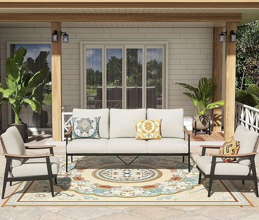 NATURAL EXPRESSIONS 5 Pieces Patio Furniture Set, Outdoor Furniture Sofa Sectional Modern Metal Patio Conversation Set with High Back Wicker Backrest & Loveseat for Balcony, Backyard, Deck, Porch