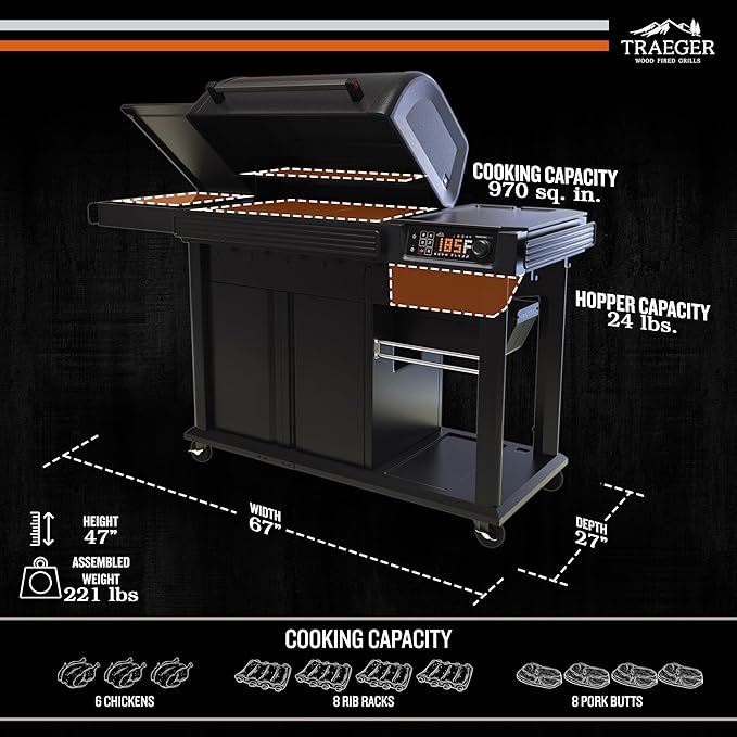 Traeger Woodridge Elite Electric Wood Pellet Grill and Smoker, 970 Sq. In., Side Sear Station, WiFIRE Technology, Super Smoke Mode, Outdoor Pellet Smoker Grill with Insulated Body, TFC97XLH
