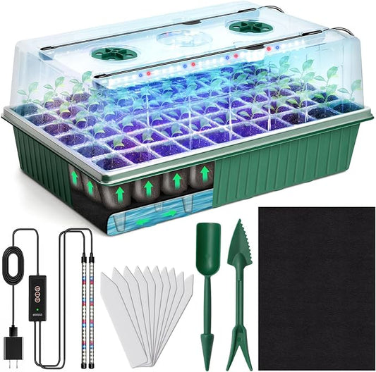 Self Watering Seed Starter Kit with Grow Light, 60-Cell Seed Starter Tray with Humidity Dome, Seedling Tray for Plant Starter, Indoor Seed Starting Kit with 4" High Lid Germination Tray