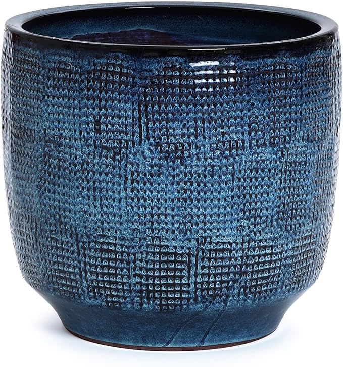 LuxenHome 15.5" Dia Large Ceramic Pots for Plants, Ocean Blue Glazed Planters for Outdoor Plants, Round Indoor Flower Pots with Drainage Hole and Rubber Plug for Home Garden Patio
