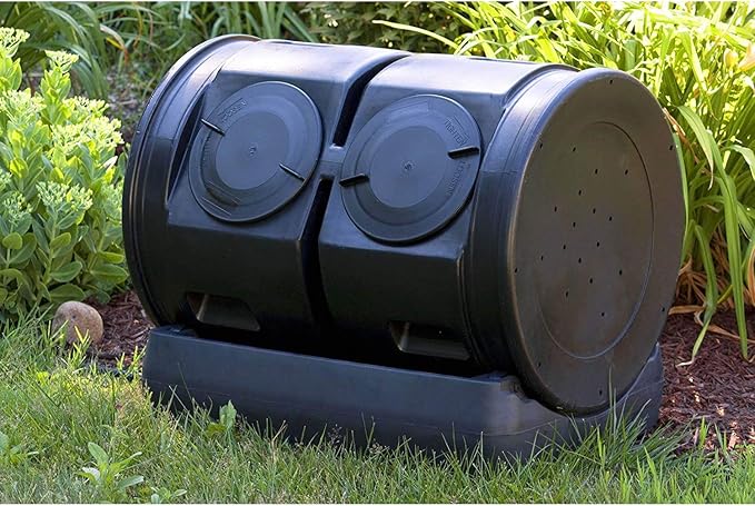 Good Ideas Compost Wizard Outdoor Garden Dual Tumbler Compost Container, Black