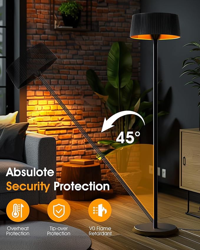 Electric Infrared Patio Heater, Indoor & Outdoor 1500W Electric Freestanding Heater with IP55 Waterproof, Tip-Over Protection, Quiet Operation, Perfect for Garden, Balcony, Garage, Backyard