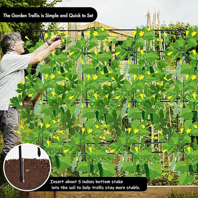 Cucumber Trellis for Raised Beds 70.8" L x 11.8" W x 70.8" H, Garden Trellis for Climbing Plants Outdoor, Black U-Shaped Large Metal+PE Coated Grow Support for Vines, Vegetables