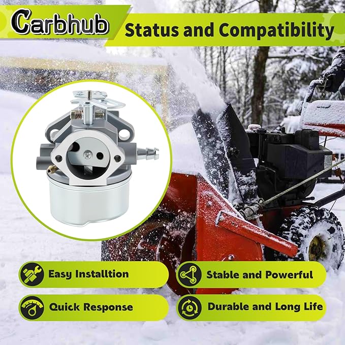 Carbhub 640052 Carburetor for Tecumseh HMSK80 HMSK90 HMSK100 LH318SA LH358SA Snow Blower Thrower 8HP 9HP 10HP Engine Tecumseh 640054 640349 Carburetor with Primer Bulb - 640052 Carburetor