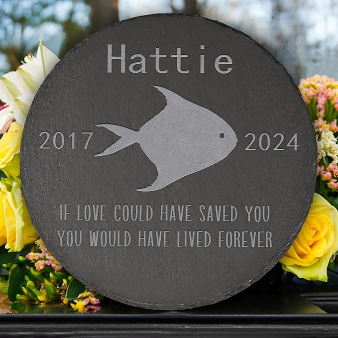 Fish Memorial Stone Fish Garden Statue - Fish Memorial Gifts - Fish Tombstone - Fish Loss Gift - Loss of Pet Fish - Round