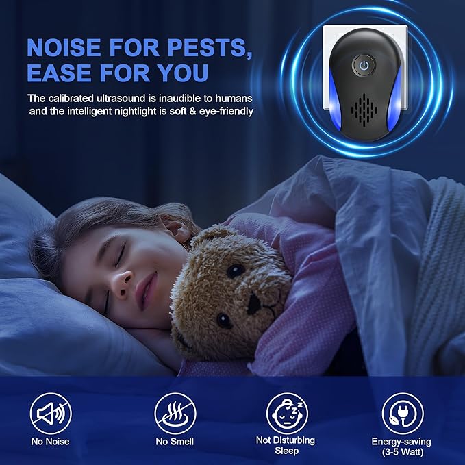 (2025 Upgraded) Ultrasonic Insect & Pest Indoor Repeller, Plug-in Control Electronic Repellent for Rodent, Mice, Rats, Roaches, Bugs, Ants, Spiders, Mosquitoes, Home, 2 Mode Switching (6 Pack)