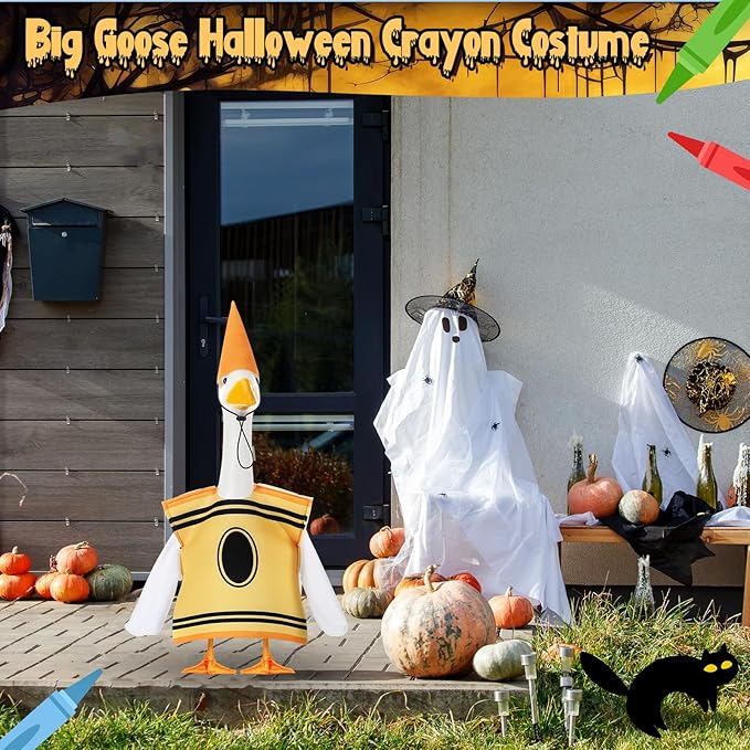 Geyoga Halloween Porch Goose Outfit 23" Classroom Goose Clothes Fall Lawn School Garden Patio Yard Outdoor Decorations(Yellow,Crayon)