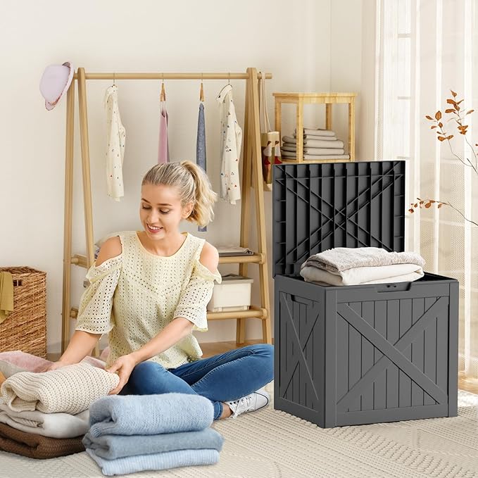 Resin Deck Box - 32 Gallon Lockable Outdoor Storage, Water-Resistant Indoor/Outdoor Bin for Package Delivery, Patio Cushions, Gardening Tools