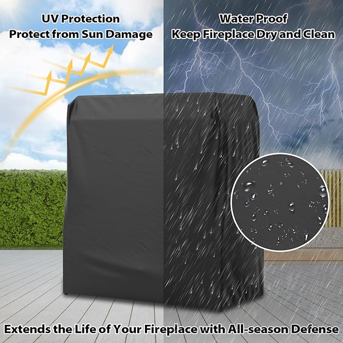 COOS BAY Outdoor Propane Fireplace Firepit, 50,000 BTU Adjustable Flame Chiminea Patio Heater with Tank Storage, Smokeless Gas, Ceramic Log, Modern Metal, 35.4''x22''x40.6'', Gray/Tan