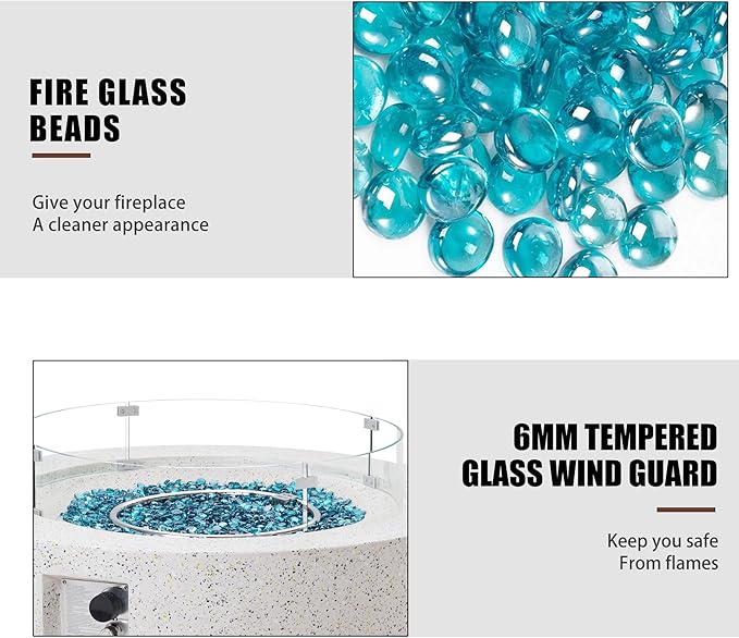 NAGA HABNA 41 Inch Propane Fire Pit Table, Rectangle Outdoor Fire Table w Tank Table (50,000 BTU), 3 Piece Gas Fire Pit w Glass Wind Guard and Blue Fire Glass for Garden, Pool, Backyard