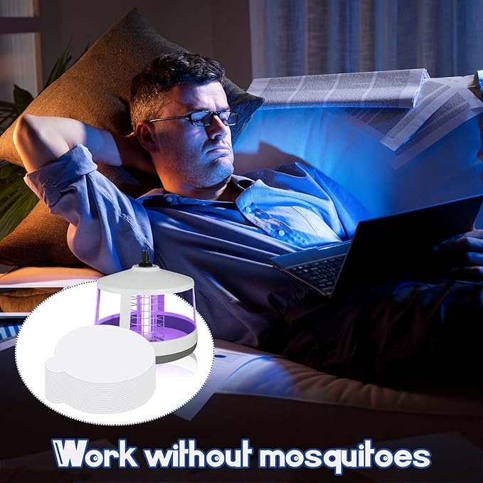 48 Pcs Round Insect Trap Refillable Glue Boards Sticky Fruit Fly Trap Mosquito Fly Killer for Mosquitoes Fruit Flies Gnats Moths Fits Most Models Indoor Outdoor Lamp (4.13 Inch)