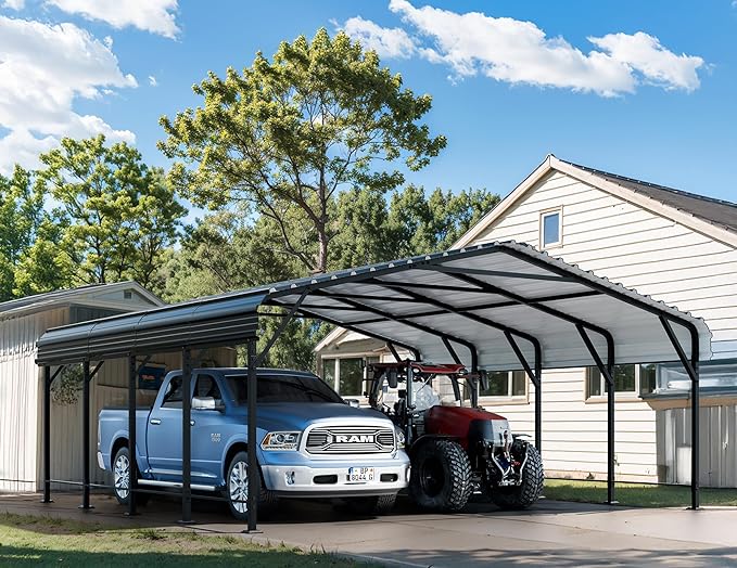 20'x20'x9.7' Metal Carport, Heavy Duty Metal Canopy with Galvanized Steel Roof and Frame, Bass Boat, Trucks, Car and Tractors, 20 * 20