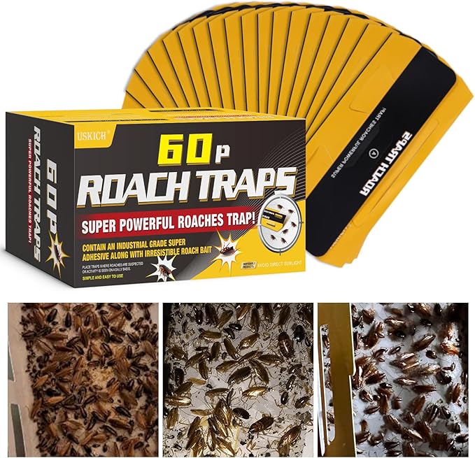 60 Pack Roach Traps,Roach Killer Indoor Infestation,Cockroach Killer Indoor Home,Glue Roach Traps,Roach Motel,Child & Pet Friendly