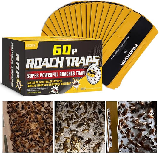 60 Pack Roach Traps,Roach Killer Indoor Infestation,Cockroach Killer Indoor Home,Glue Roach Traps,Roach Motel,Child & Pet Friendly