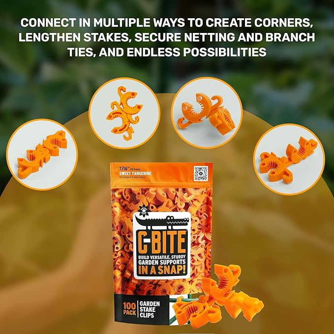 Plant Support Clips for Trellis, Garden Stakes, Wire Fence, Climbing Plants, Indoor Gardening, Hydroponics Systems, and Vines | Durable Gardening Clips (Tangerine Orange - 100 Pack)