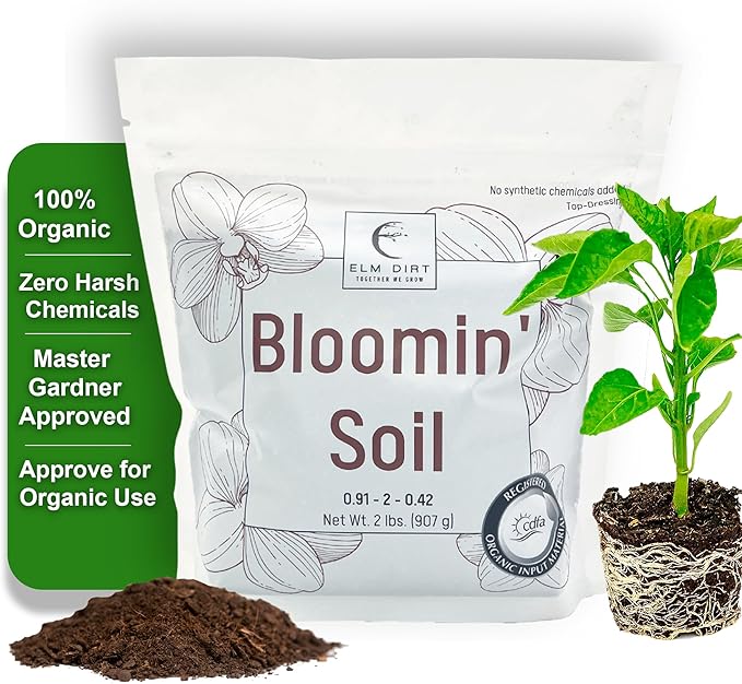 Elm Dirt Premium Bloom Soil - Organic Plant Soil for Indoor & Outdoor Use | Enhances Plant Growth & Nutrients - Big Bloom Activator, 2 lbs