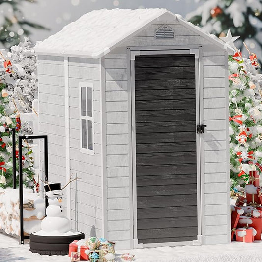 4x6 FT Small Plastic Shed Resin Outdoor Storage with Floor Included, Waterproof Mini Garden Tool Sheds Cabinet