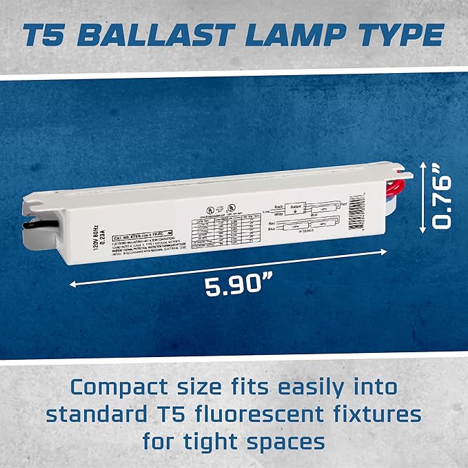 2 Pack - Replacement for Keystone KTEB-114-1-TP-FC 1 Lamp T5 Electronic Fluorescent Ballast with Normal Light Output | 120V Input with Rapid Start Operation | 0.95 Ballast Factor, UL-Approved