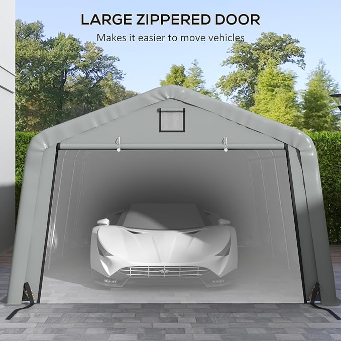 Outsunny 12' x 20' Heavy Duty Carport, Portable Garage Canopy Tent with 2 Ventilation Windows and Large Door, for Car, Truck, Boat, Motorcycle, Bike, Garden Tools, Gray