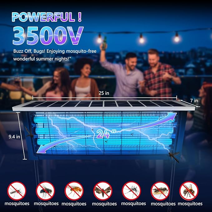 Powerful Large Solar Bug Zapper Outdoor for 4000 sq.ft, Rechargeable Mosquito Zapper with High Powered, Cordless Solar Fly Zapper for Patio Garden Backyard RV Camping Pond with 18W Solar Panel