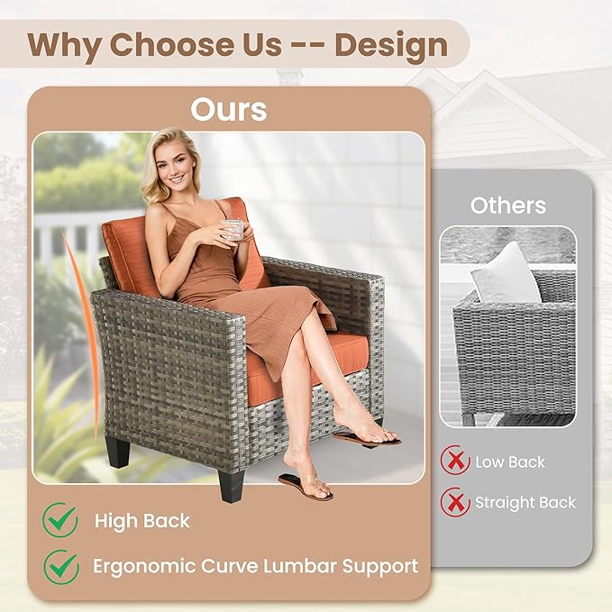 HOOOWOOO Outdoor Patio Furniture Set,6 Pieces Wicker Conversation Set,All Weather Couch Set with Swivel Chairs Ottoman Side Table 7 Seaters for Out Door Yard(Brick Red)